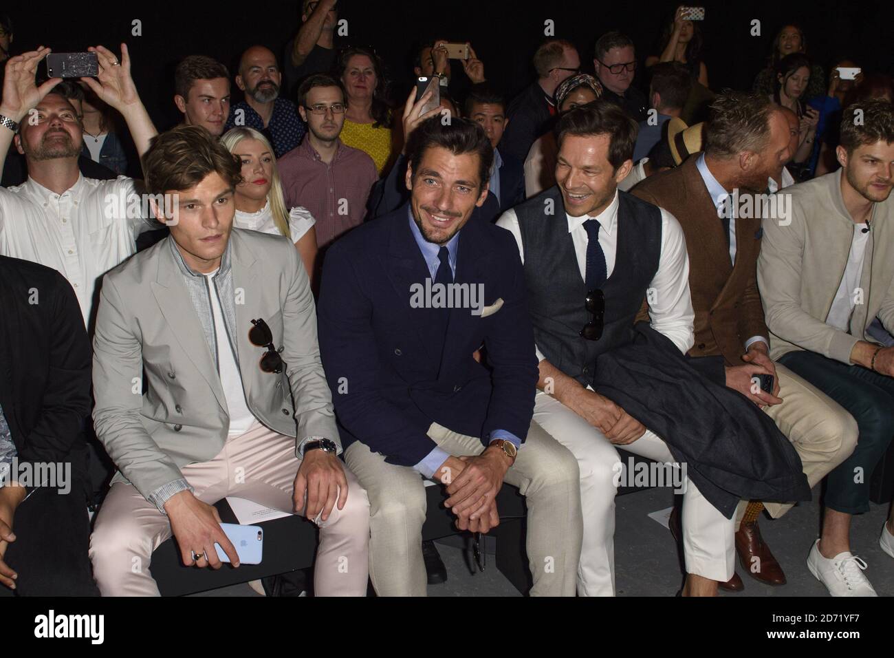 Oliver Cheshire, David Gandy and Paul Sculfor at the Top Man Design fashion show, held at the University of Westminster in London as part of London Collections: Men. Stock Photo