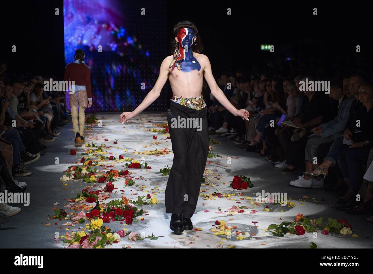 A model wears a design by Charles Jeffrey Loverboy during the MAN fashion show, held at the 