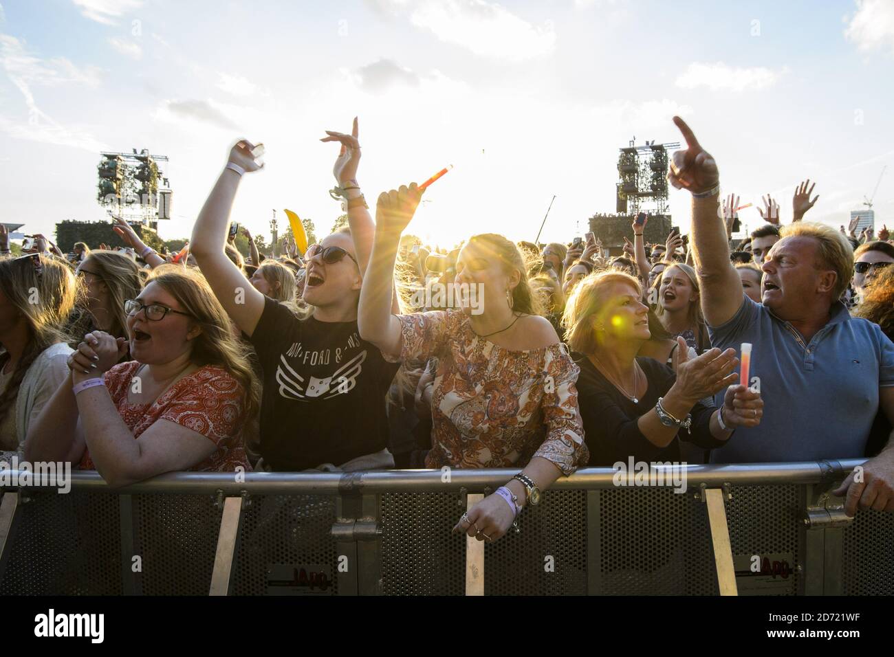 The crowd watch Mumford and Sons performing at the British Summer Time