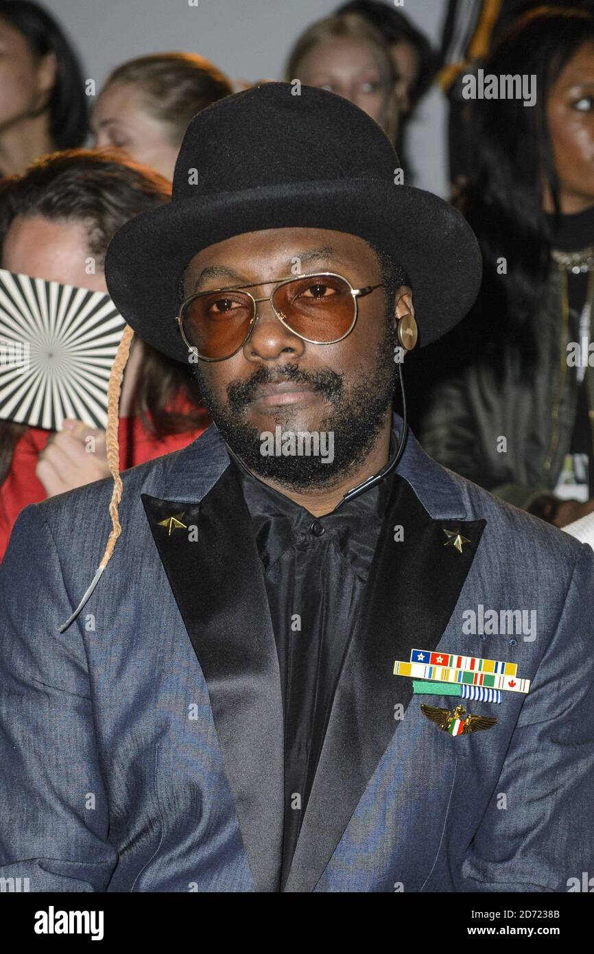 Will.i.am on the front row during the Gareth Pugh Spring/Summer 2017 London Fashion Week show, held at the BFC Show Space, Brewer Street Car Park, London. Picture date: Friday September 16, 2016. Photo credit should read: Matt Crossick/ EMPICS Entertainment. Stock Photo