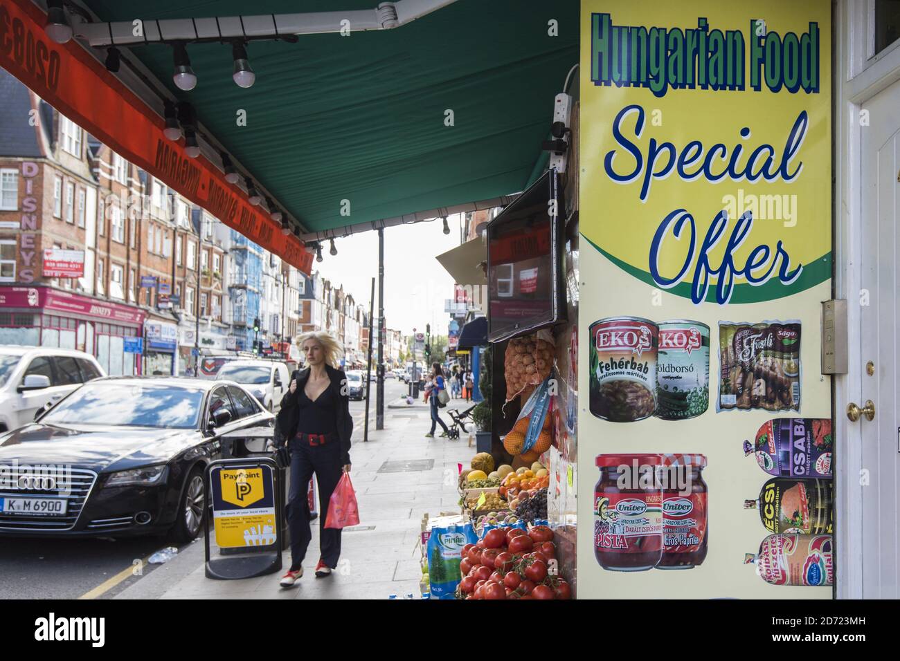 A Hungarian supermarket in Haringey, north London. September 30th will mark 100 days since the UK voted to leave the EU, during which time immigration from Eastern Europe, and reported anti-immigrant hate crimes, have both increased.  Stock Photo