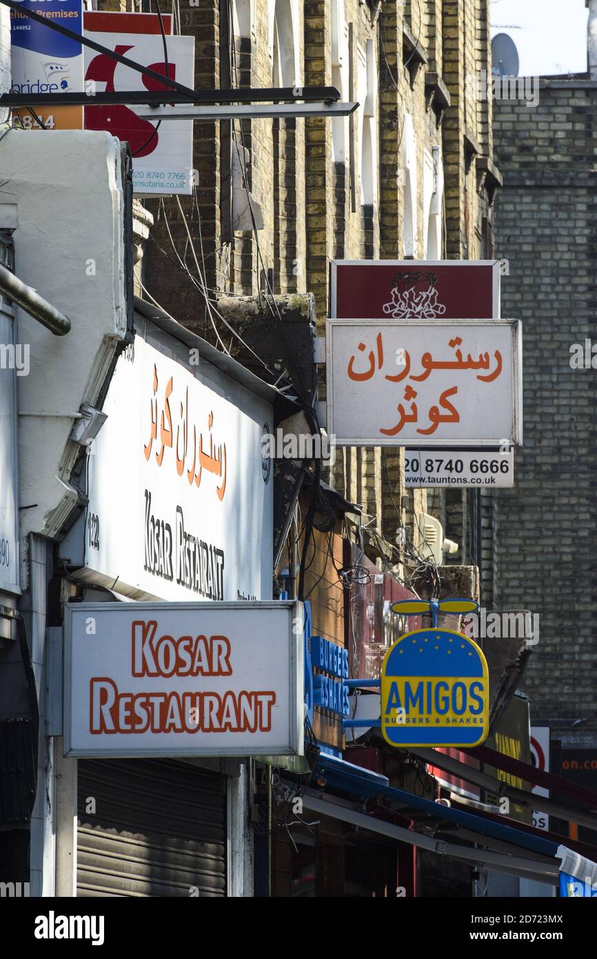 A middle-eastern restaurant in Shepherd's Bush, West London. September 30th will mark 100 days since the UK voted to leave the EU, during which time reported anti-immigrant and Islamophobic hate crimes have increased.  Stock Photo