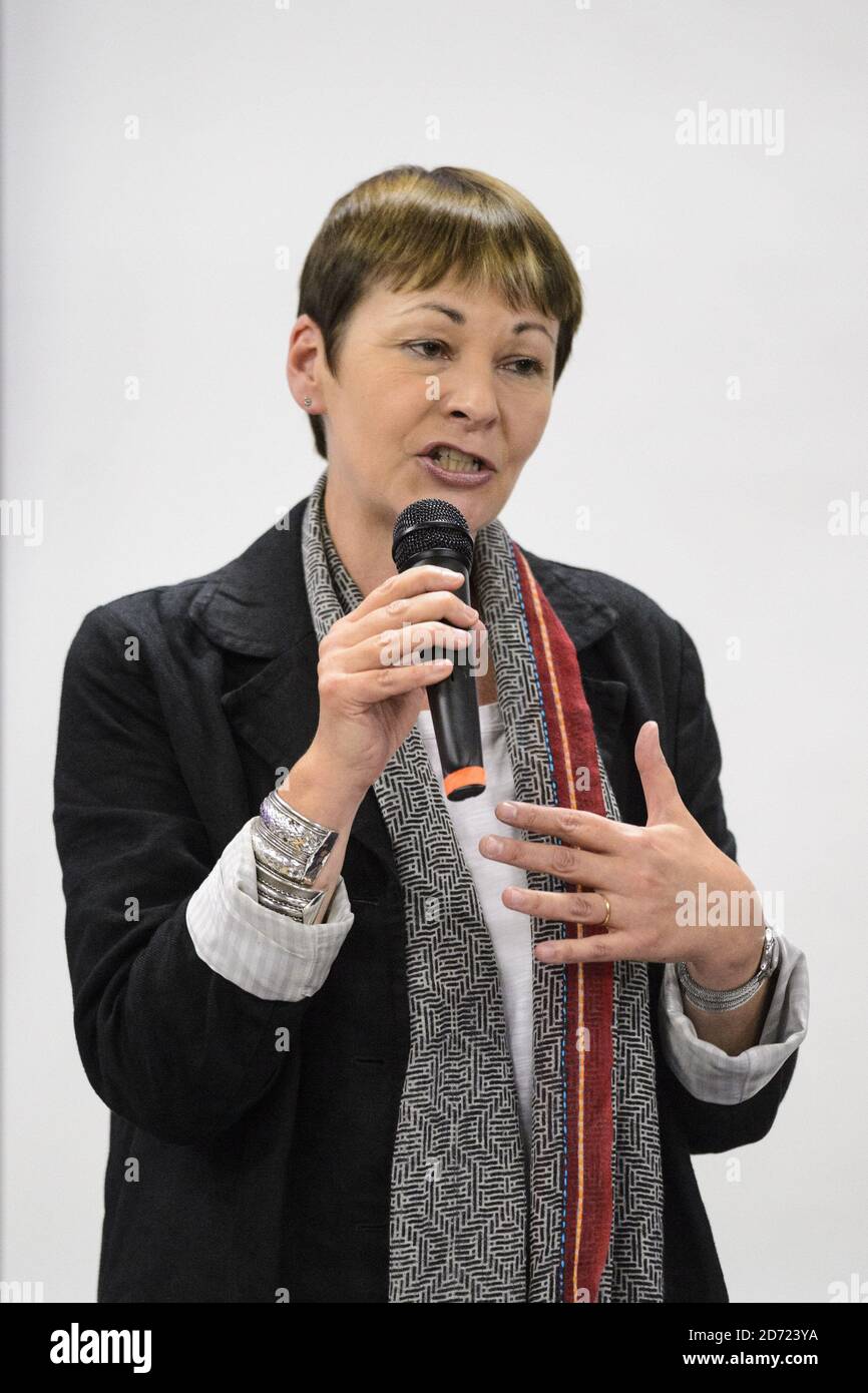 Caroline Lucas MP, Green Party Co-Leader, speaks at 'Building a Progressive Majority', a panel discussion at The World Transformed, at the Black-E centre in Liverpool. The 4-day fringe event, organised by Momentum, will run alongside the main Labour Party conference. Picture date: Monday September 26, 2016. Photo credit should read: Matt Crossick/ EMPICS Entertainment.  Stock Photo