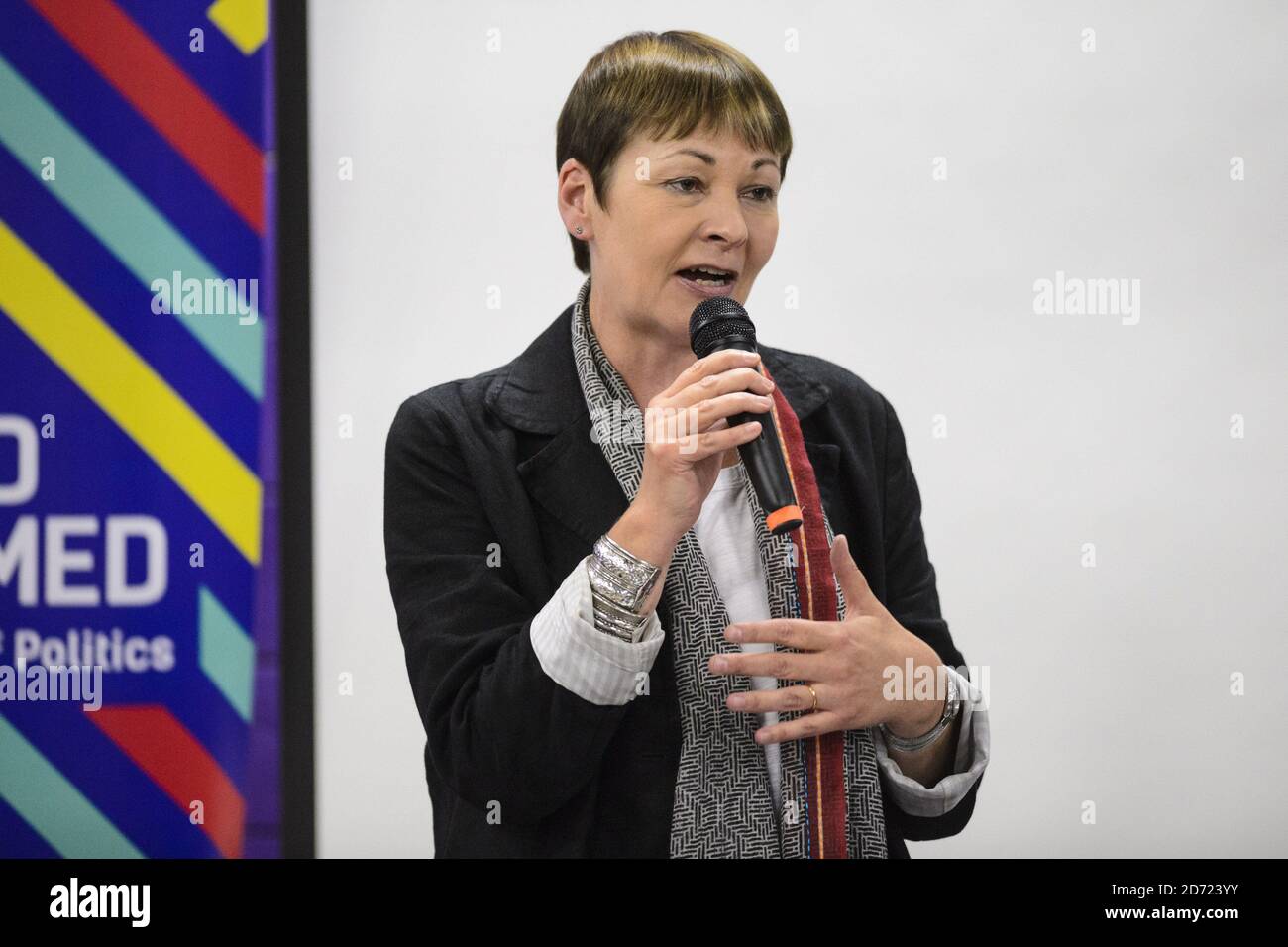 Caroline Lucas MP, Green Party Co-Leader, speaks at 'Building a Progressive Majority', a panel discussion at The World Transformed, at the Black-E centre in Liverpool. The 4-day fringe event, organised by Momentum, will run alongside the main Labour Party conference. Picture date: Monday September 26, 2016. Photo credit should read: Matt Crossick/ EMPICS Entertainment.  Stock Photo