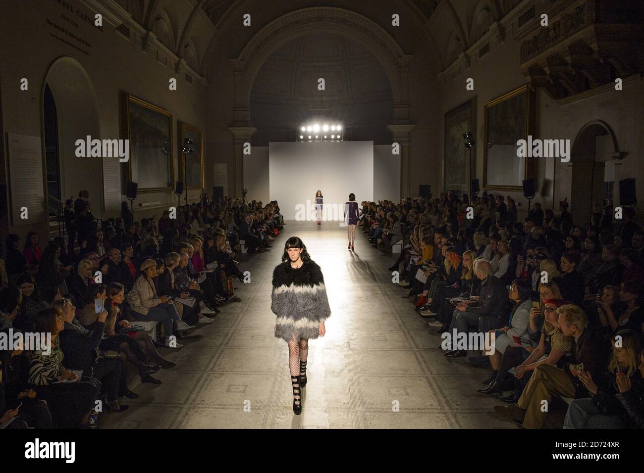 A model on the catwalk during a fashion show for House of Holland, celebrating 10 years of the fashion label, as part of Fashion In Motion at the Victoria & Albert museum, London. Picture date: Friday October 21, 2016. Photo credit should read: Matt Crossick/ EMPICS Entertainment. Stock Photo