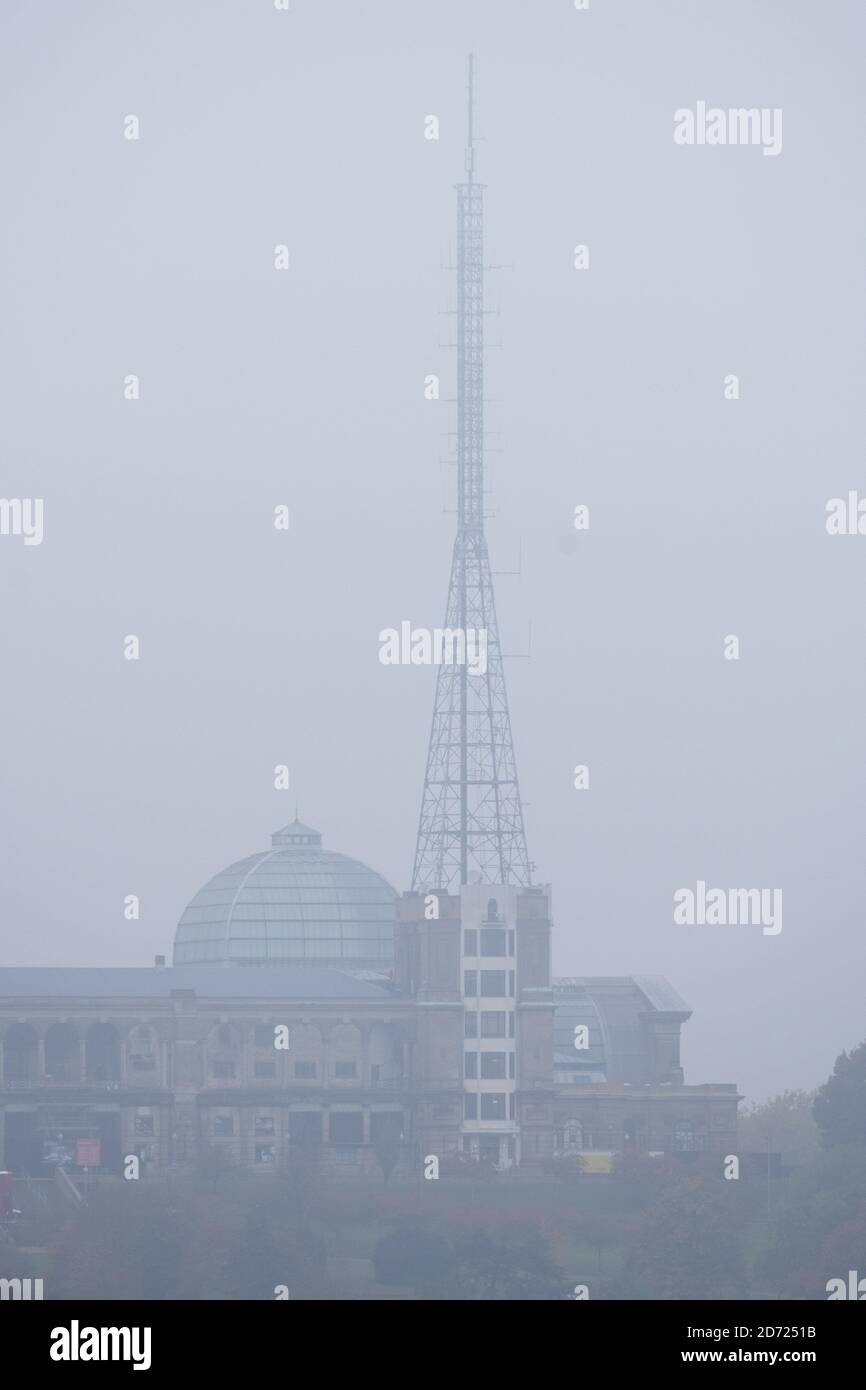 General view of the BBC Tower in the fog, part of the Alexandra Palace in north London. The tower was the site of the first television broadcast service, on 2 November 1936, the 80th anniversary of which will be celebrated tomorrow. Picture date: Monday November 1, 2016. Photo credit should read: Matt Crossick/ EMPICS Entertainment. Stock Photo