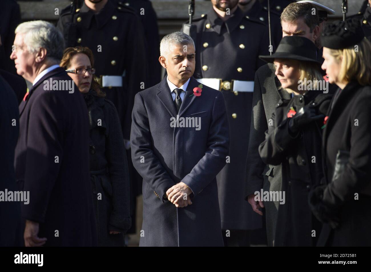 Mayor of London Sadiq Khan during the annual Remembrance Sunday Service at the Cenotaph memorial in Whitehall, central London, held in tribute for members of the armed forces who have died in major conflicts. Picture date: Sunday November 13th, 2016. Photo credit should read: Matt Crossick/ EMPICS Entertainment. Stock Photo