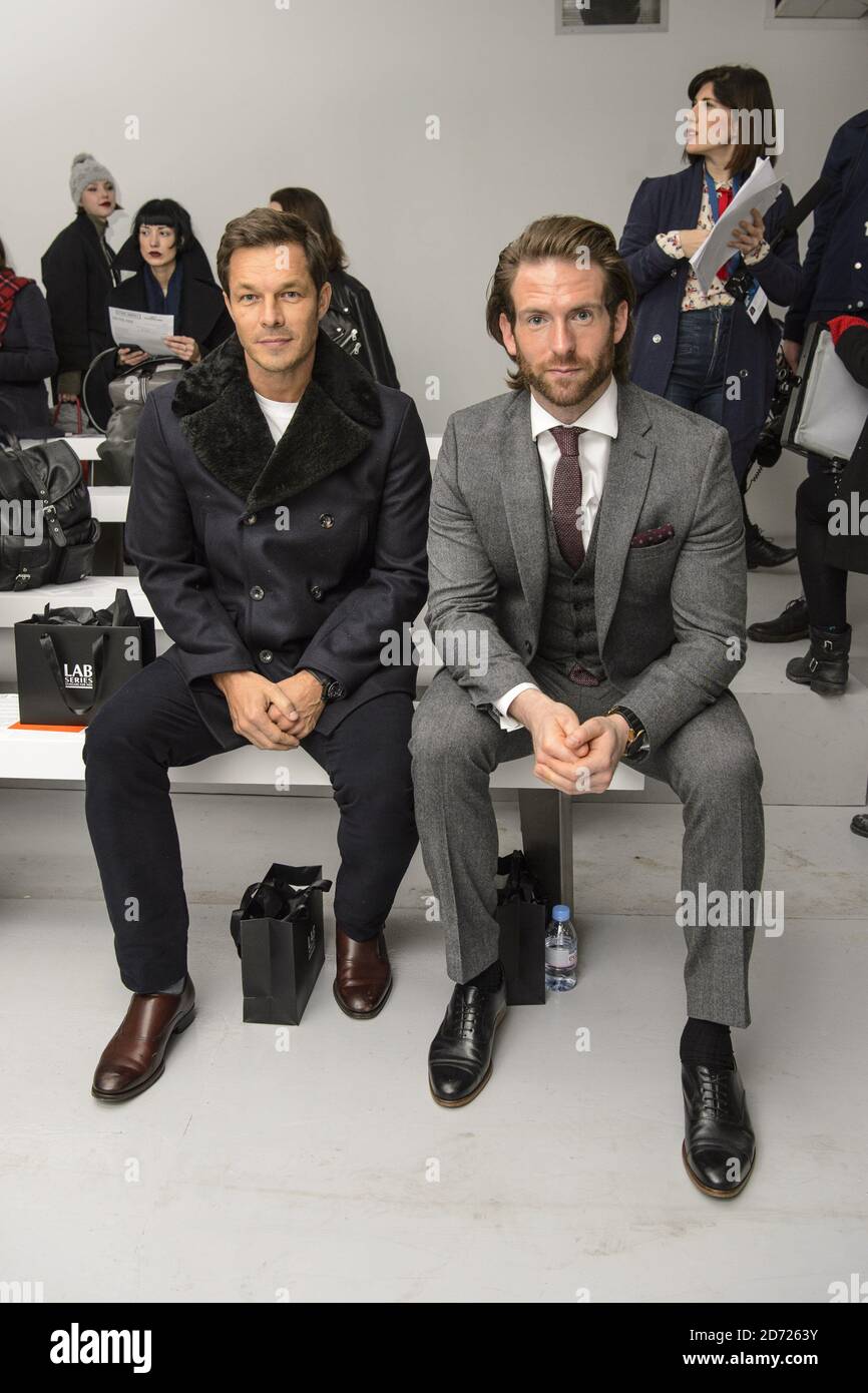 Paul Sculfor and Craig McGinlay on the front row during the Liam Hodges London Fashion Week MenÕs AW17 show held at 180 strand, London. Picture date: Friday January 6th, 2016. Photo credit should read: Matt Crossick/ EMPICS Entertainment. Stock Photo