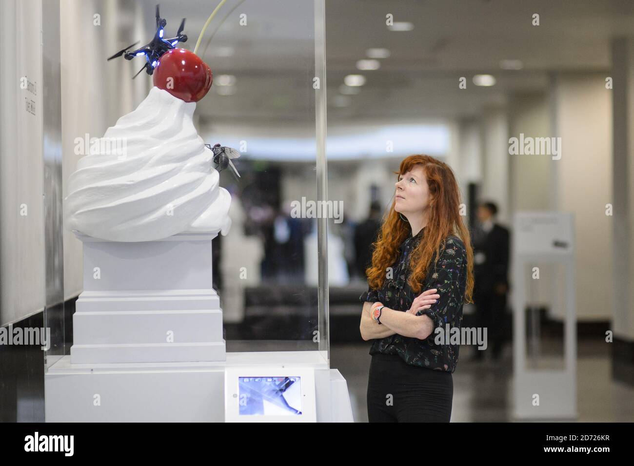 Artist Heather Phillipson pictured with her work The End, at an exhibition showing the shortlist of models for the Trafalgar Square Fourth Plinth commission, at the National Gallery in London. The exhibition will run until 26 March 2017. Picture date: Thursday January 19, 2017. Photo credit should read: Matt Crossick/ EMPICS Entertainment.  Stock Photo