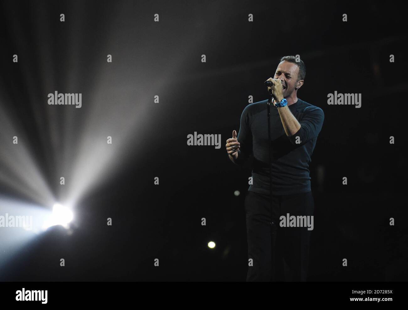 Chris Martin during the George Michael tribute on stage at the BRIT Awards  2017, held at The O2 Arena, in London. Picture date Tuesday February 22,  2017. Picture credit should read Matt