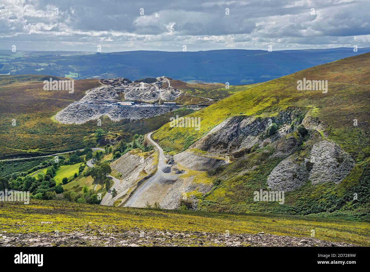 Berwyn Slate quarry by the Horseshoe Pass viewed from Llantysilio Mountain looking south North Wales UK September 2019 0699 Stock Photo