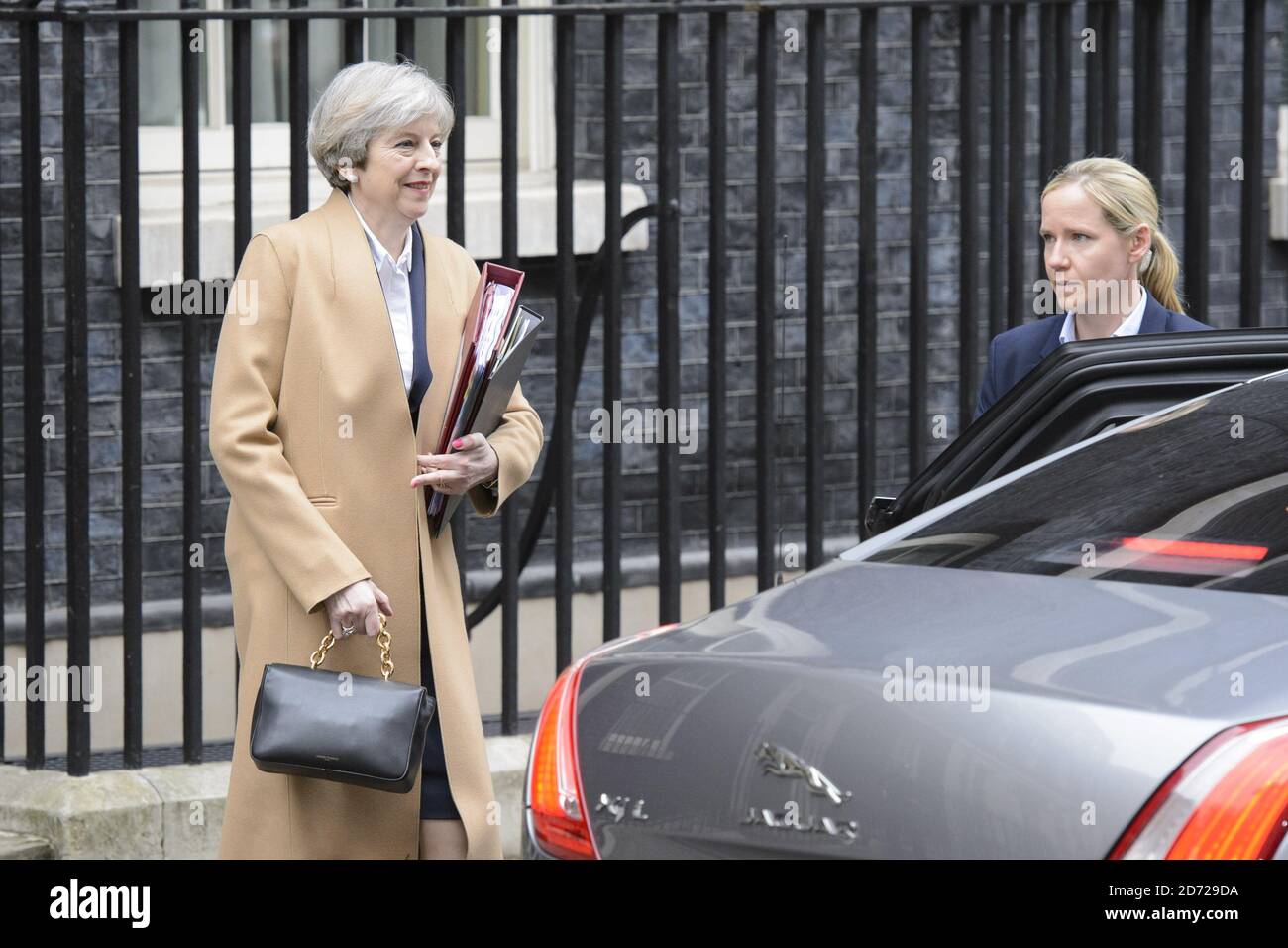 Prime Minister Theresa May leaves 10 Downing Street, London, for Prime Minister's Questions, after a cabinet meeting ahead of the official triggering of article 50. Picture date: Wednesday March 29th, 2017. Photo credit should read: Matt Crossick/ EMPICS Entertainment. Stock Photo