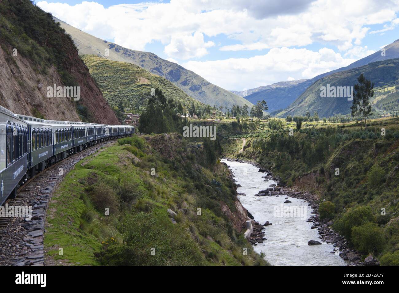 South America'€™s first luxury sleeper train, the Belmond Andean Explorer, passes through La Raya, Peru, during its journey between Arequipa, Lake Titicaca and Cusco. The train cuts through some of the most breathtaking scenery in Peru and features 24 cabins, Peruvian cuisine by chef Diego Munoz, and and outdoor observation car. Picture date: Tuesday May 1st, 2017. Photo credit should read: Matt Crossick/Empics Stock Photo