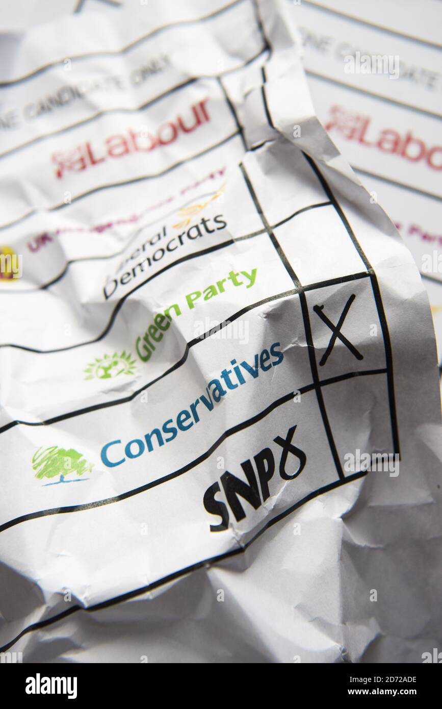 A crumpled mocked-up ballot paper. Picture date: Friday May 12th, 2017. Photo credit should read: Matt Crossick/EMPICS Entertainment. Stock Photo