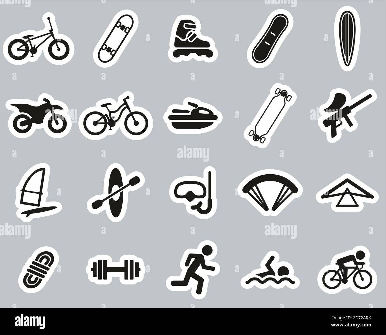 Extreme Sports & Equipment Icons Black & White Sticker Set Big Stock ...
