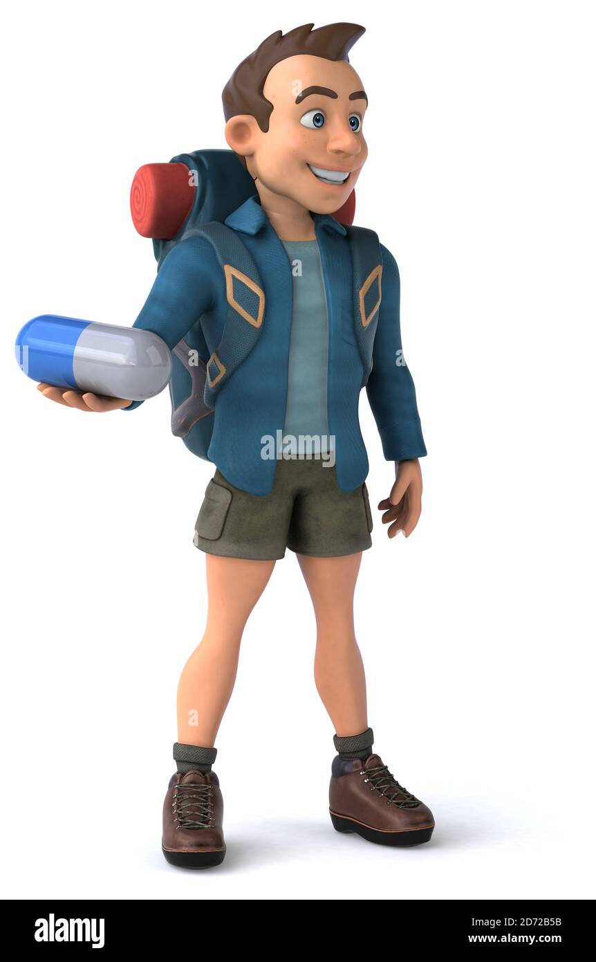 Fun illustration of a 3D cartoon backpacker Stock Photo - Alamy
