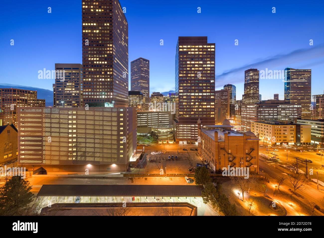 Denver, Colorado, USA downtown cityscape rooftop view at dusk Stock