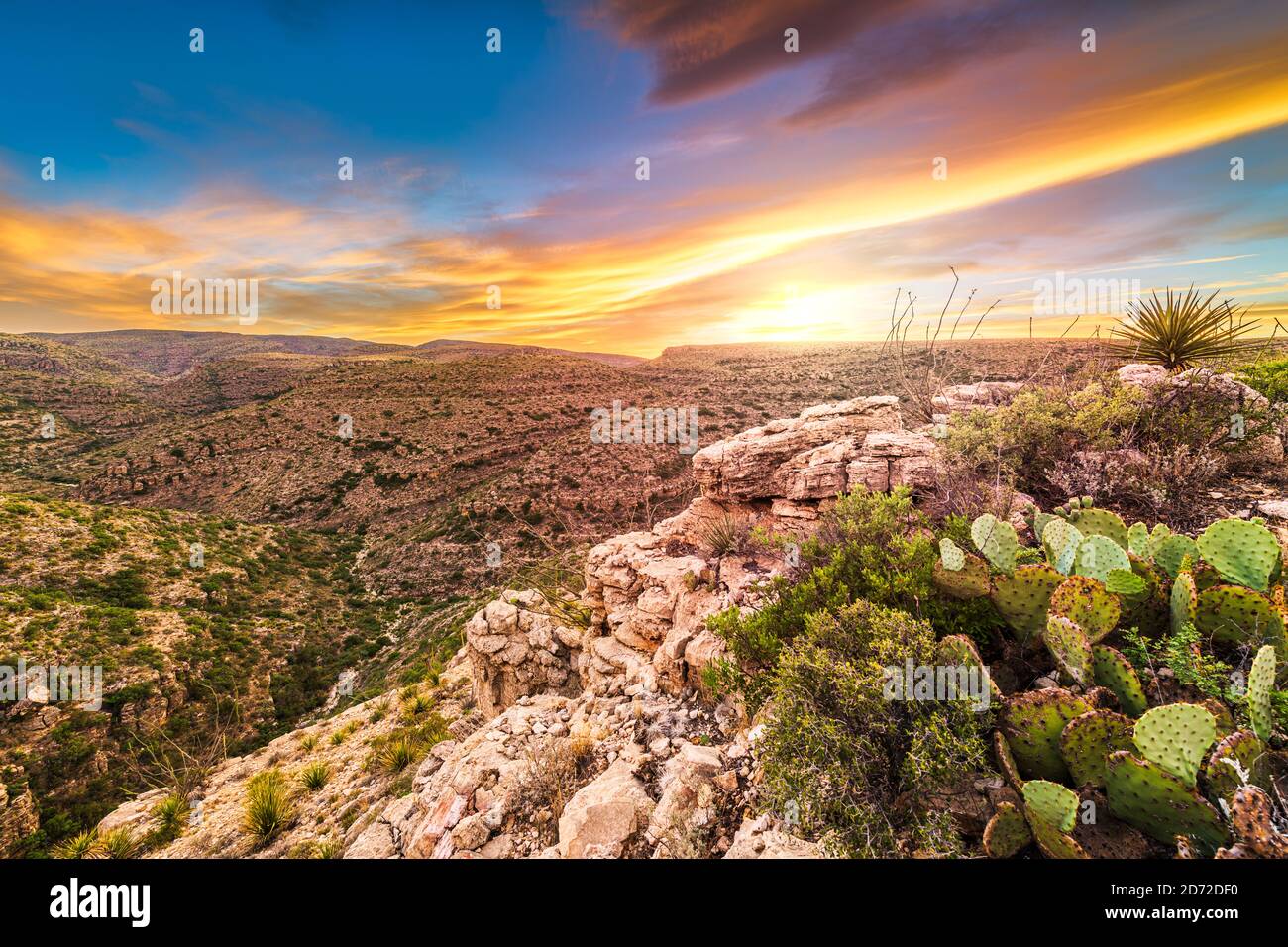 Carlsbad Cavern National Park, New Mexico, USA overlooking Rattlesnake Canyon just after sunset. Stock Photo