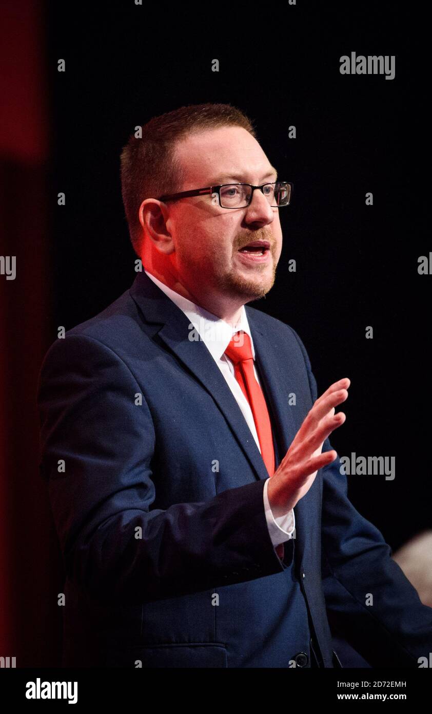Shadow Secretary of State for Communities and Local Government, Andrew Gwynne pictured during the Labour Party conference in Brighton. Picture date: Sunday September 24th, 2017. Photo credit should read: Matt Crossick/ EMPICS Entertainment. Stock Photo