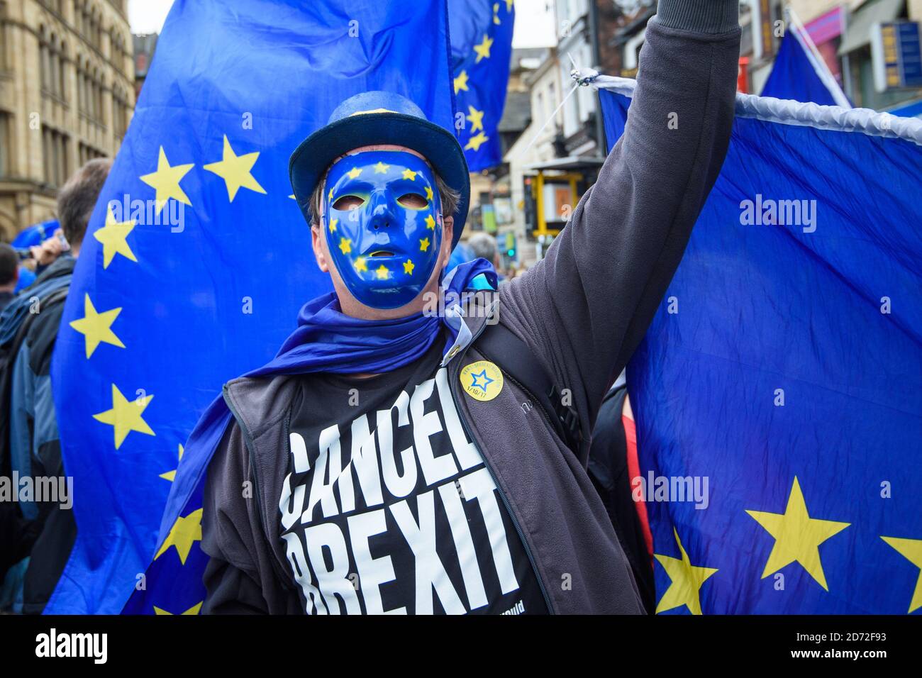 Anti-Brexit protesters take part in a Stop Brexit march in Manchester city centre, to coincide with the Conservative party conference at the Manchester Central Convention Complex. Picture date: 1 October, 2017. Photo credit should read: Matt Crossick/ EMPICS Entertainment. Stock Photo