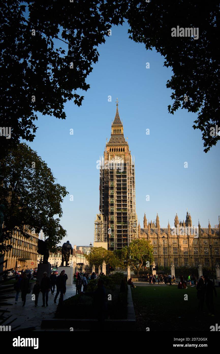 Scaffolding covers the Elizabeth Tower, known as Big Ben, as part of ...