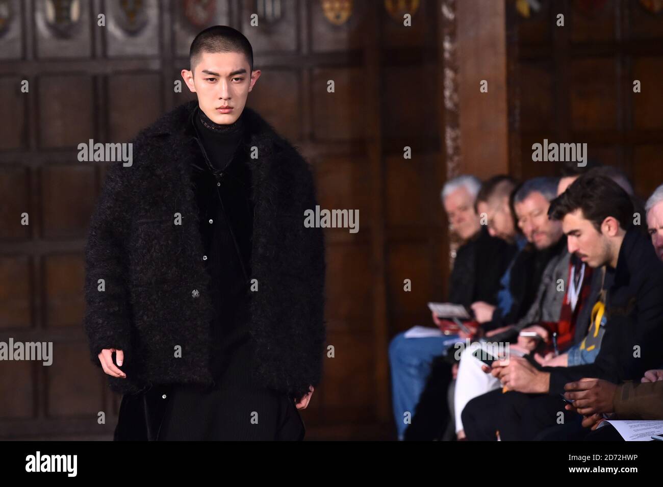 Models on the catwalk during the Edward Crutchley London Fashion Week