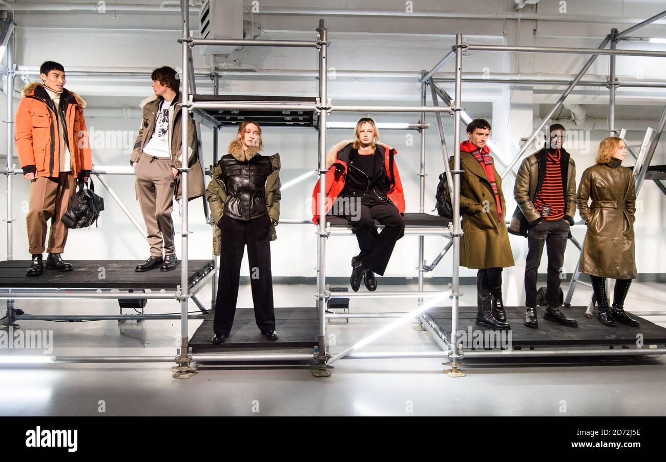 Models pictured during the Belstaff London Fashion Week Men's AW18 show, held at the Vinyl Factory, London. Picture date: Monday January 8th, 2018. Photo credit should read: Matt Crossick/ EMPICS Entertainment. Stock Photo