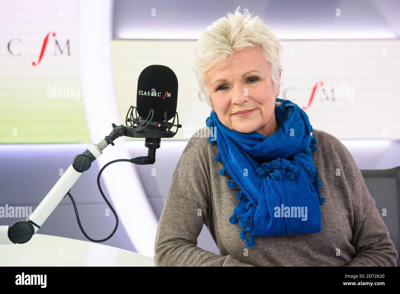 Julie Walters pictured in the Classic FM studios in central London. She will be hosting a host a new radio series called Turning Points on the station, exploring the biggest moments in classical music history. The first show will air on Saturday 17 February at 9pm. Picture date: Monday, February 12th 2018. Photo credit should read: Matt Crossick/ EMPICS Entertainment. Stock Photo