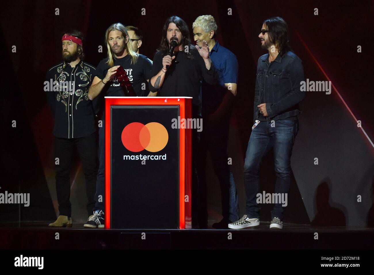 EDITORIAL USE ONLY. The Foo Fighters accepting Best International Group