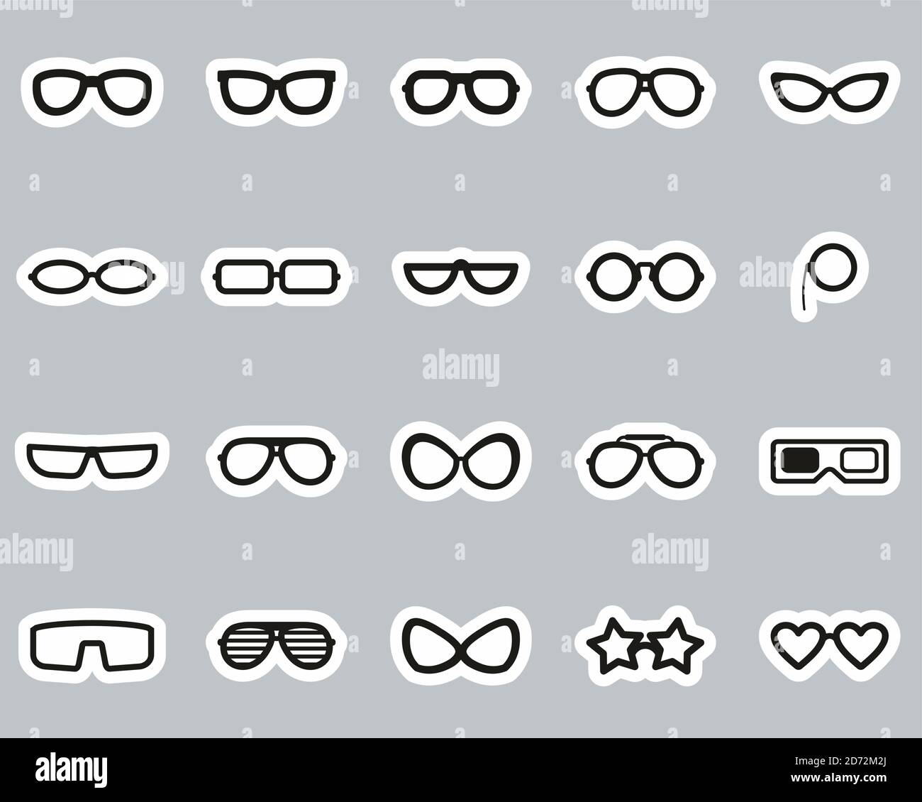 Eyeglasses & Sunglasses Icons Black & White Sticker Set Big Stock