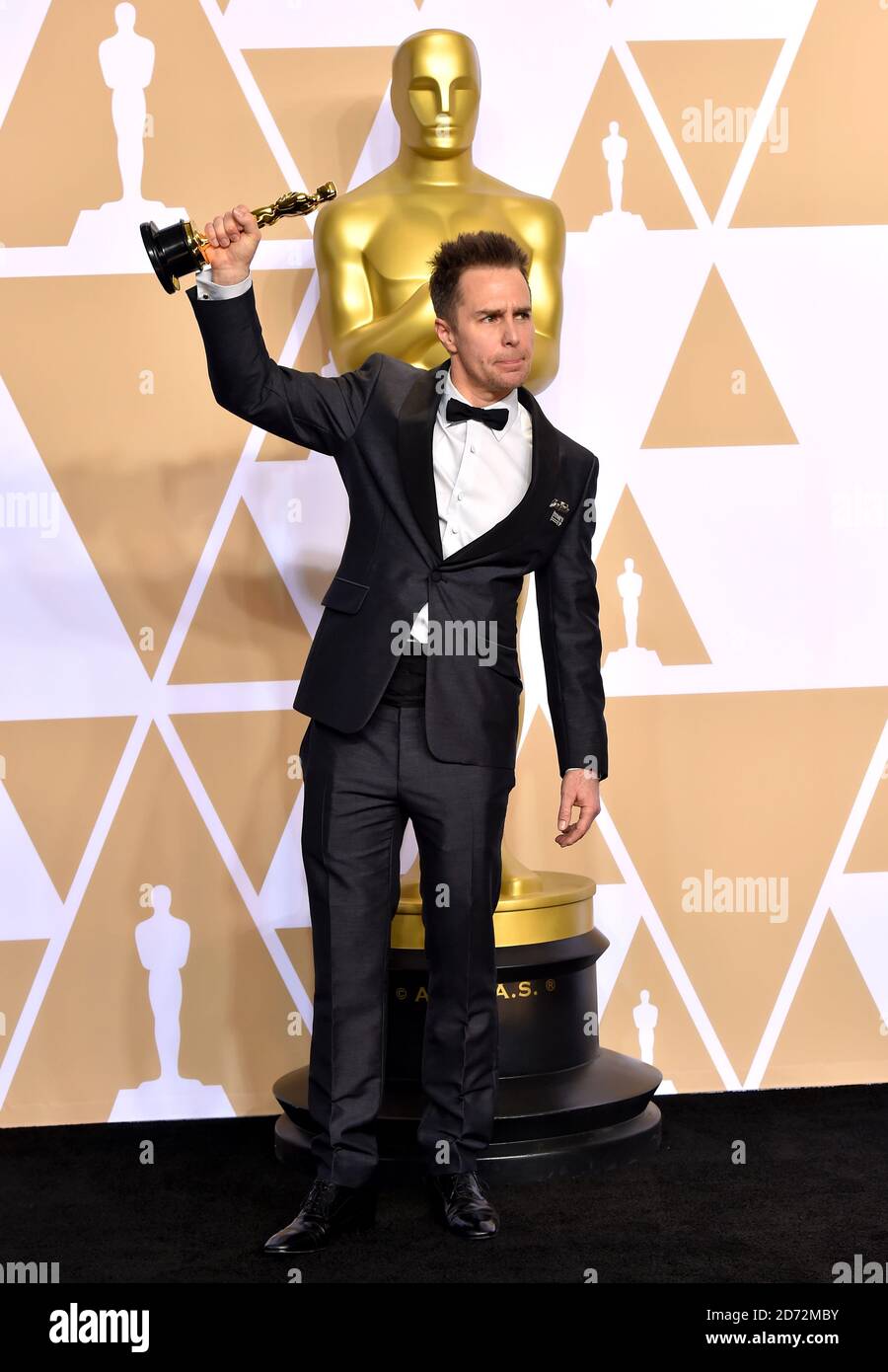 Sam Rockwell with his best supporting actor Oscar for Three Billboards Outside Ebbing, Missouri in the press room at the 90th Academy Awards held at the Dolby Theatre in Hollywood, Los Angeles, USA.Â Photo credit should read: Matt Crossick/EMPICS Entertainment Stock Photo