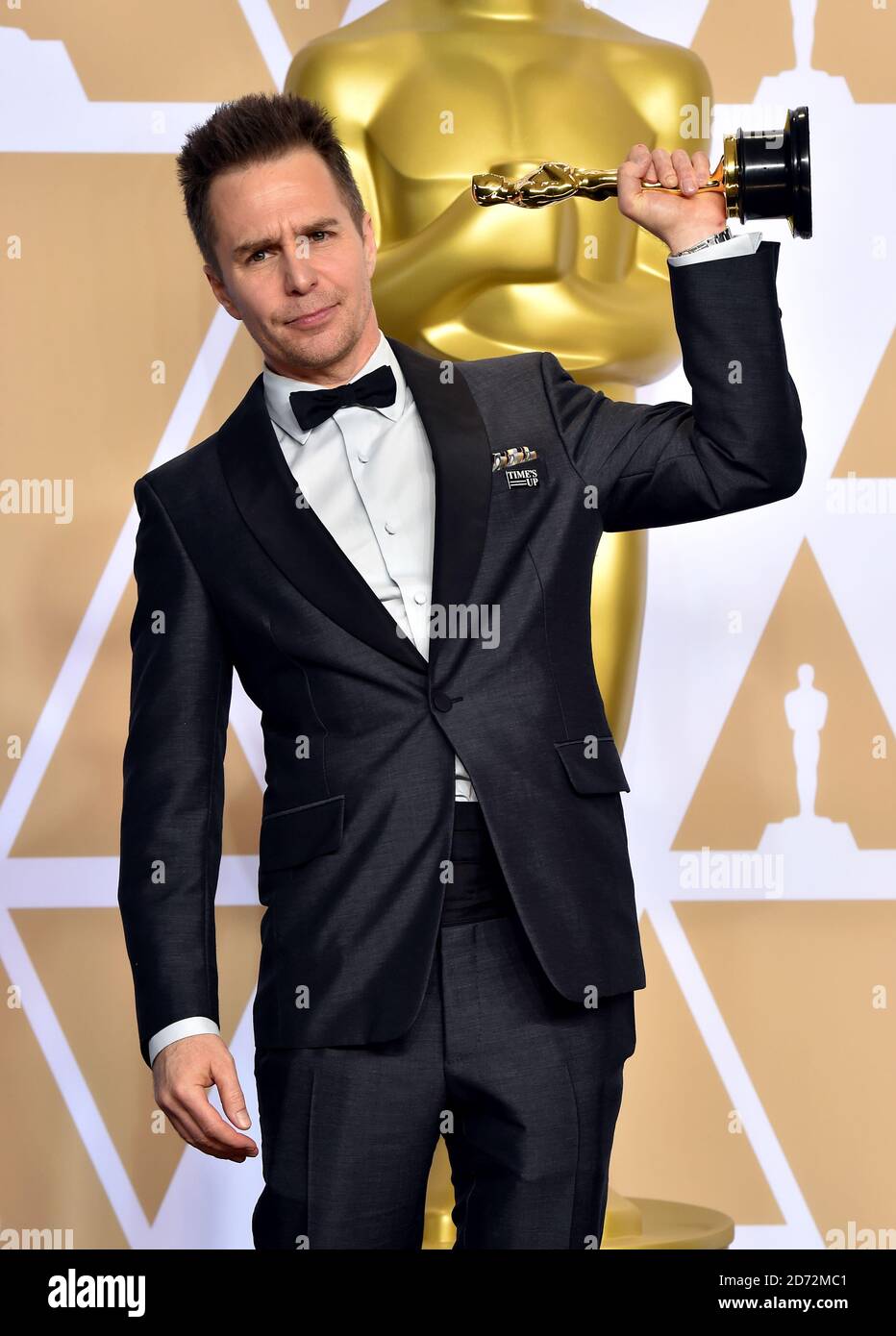 Sam Rockwell with his best supporting actor Oscar for Three Billboards Outside Ebbing, Missouri in the press room at the 90th Academy Awards held at the Dolby Theatre in Hollywood, Los Angeles, USA.Â Photo credit should read: Matt Crossick/EMPICS Entertainment Stock Photo