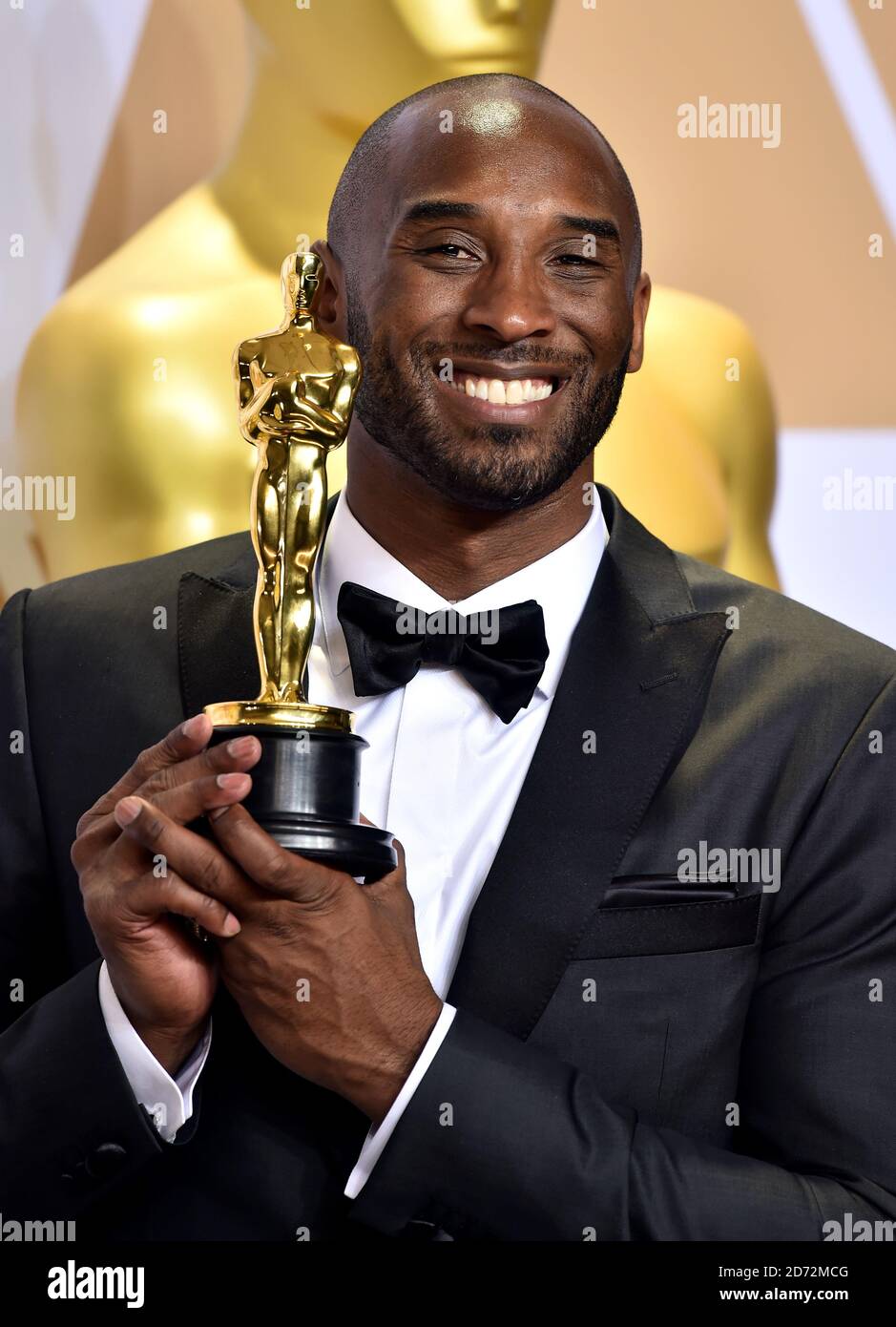 Kobe Bryant with his Best animated short Oscar for Dear Basketball in the press room at the 90th Academy Awards held at the Dolby Theatre in Hollywood, Los Angeles, USA.Â Photo credit should read: Matt Crossick/EMPICS Entertainment Stock Photo