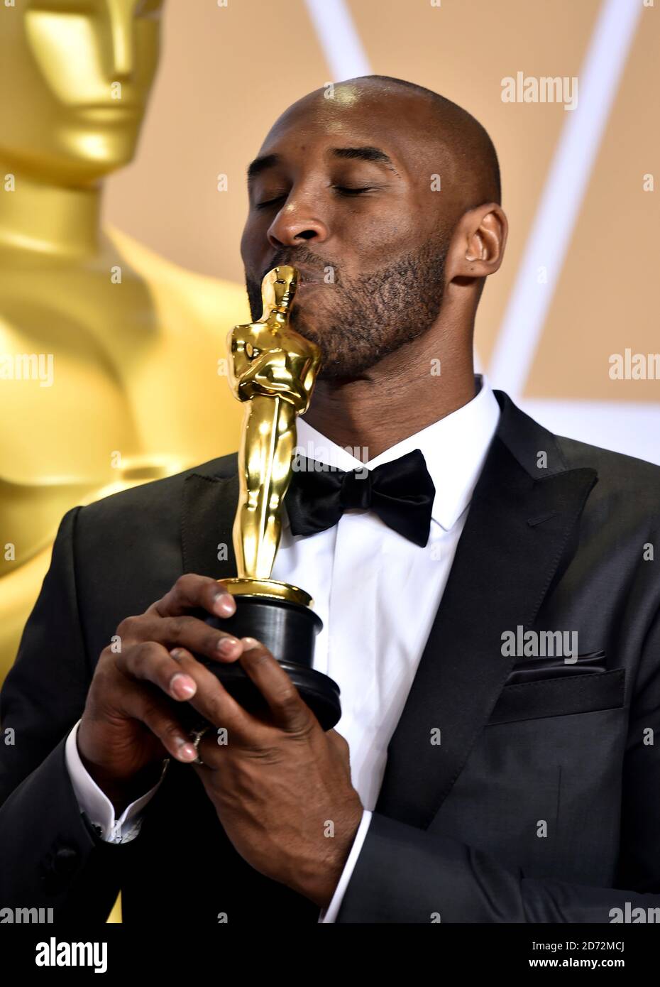 Kobe Bryant with his Best animated short Oscar for Dear Basketball in the press room at the 90th Academy Awards held at the Dolby Theatre in Hollywood, Los Angeles, USA.Â Photo credit should read: Matt Crossick/EMPICS Entertainment Stock Photo