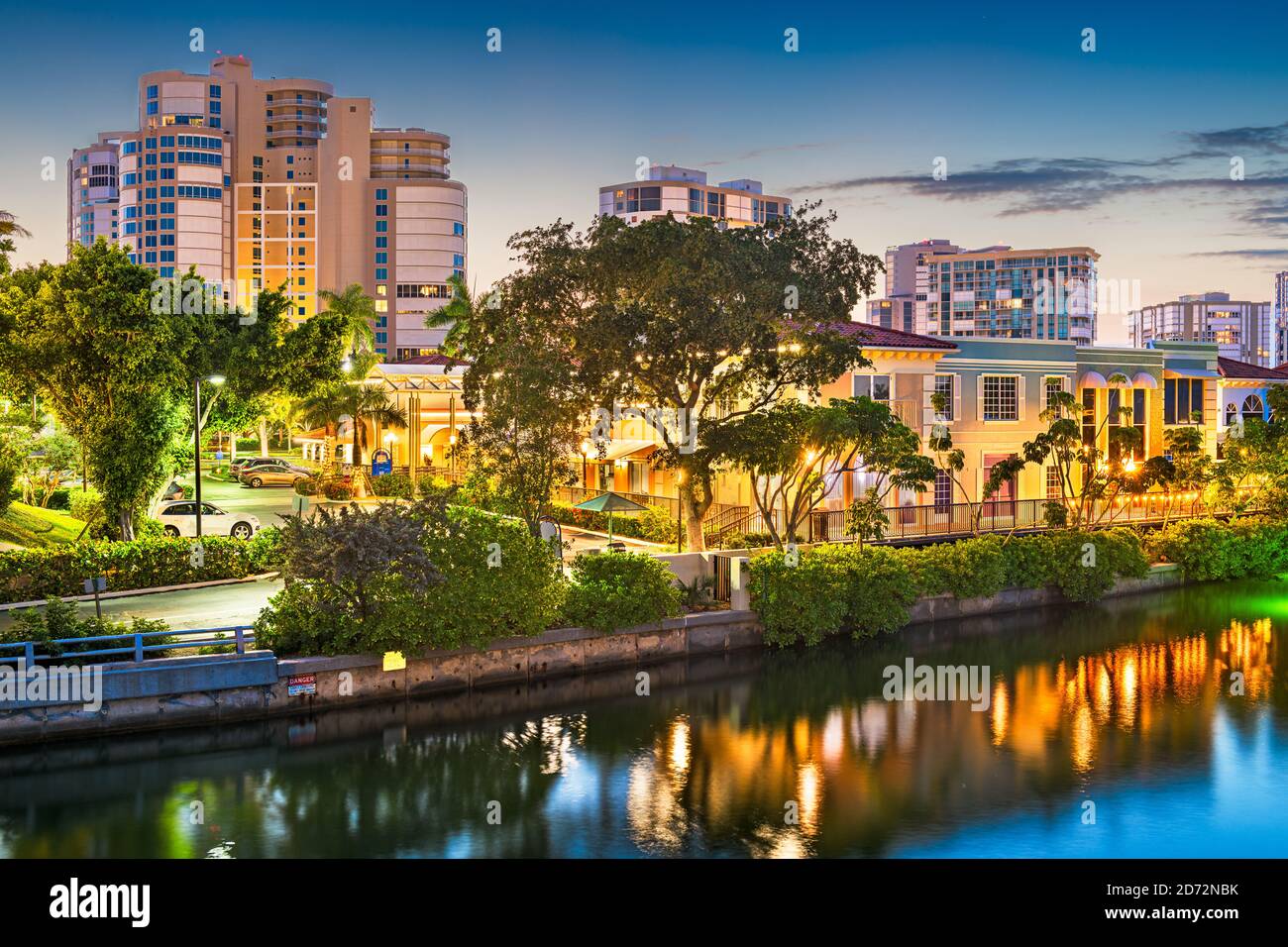 Naples, Florida, USA downtown cityscape on the bay at dusk. Stock Photo