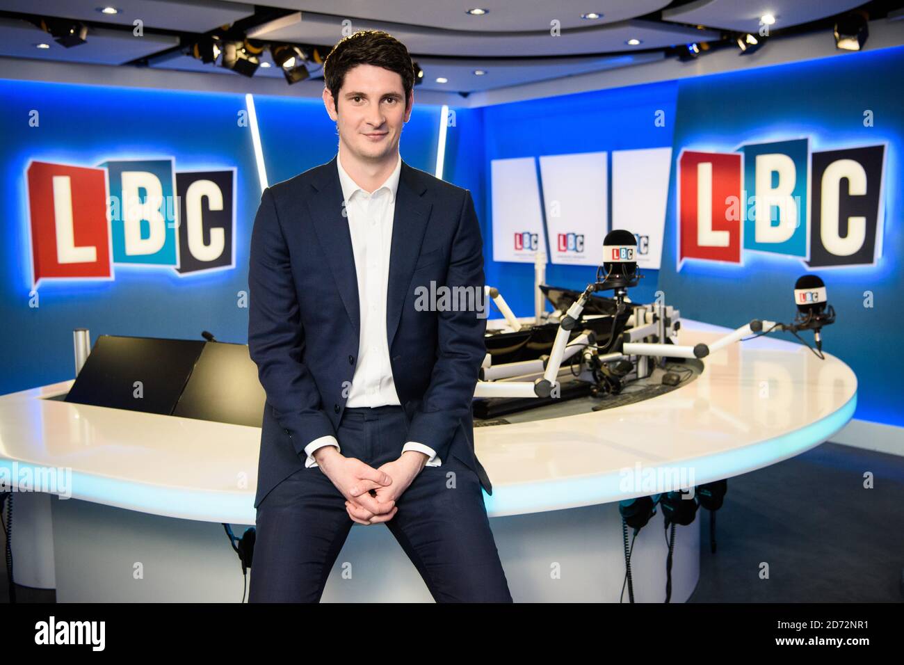 Tom Swarbrick pictured in the LBC studios in London, as he is announced as the new host of weekend breakfast, every Saturday and Sunday (7am to 10am), from 7th April. Before his role as Number 10Õs head of broadcast, Swarbrick spent more than four years at LBC as chief correspondent and weekend afternoon presenter. Photo credit should read: Matt Crossick/ EMPICS Entertainment. Stock Photo