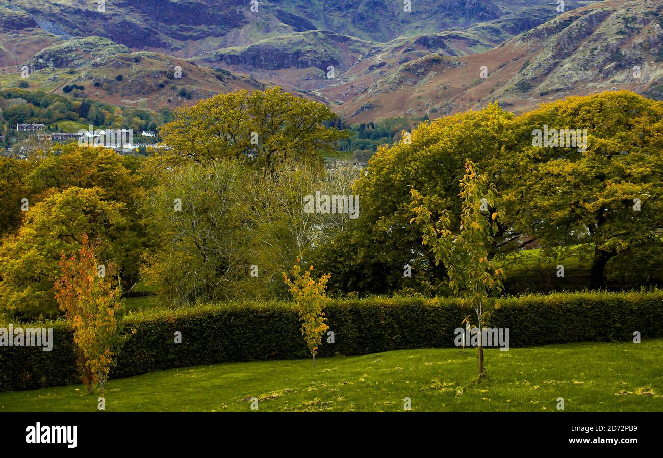 Garden view of Coniston Lake Stock Photo Alamy