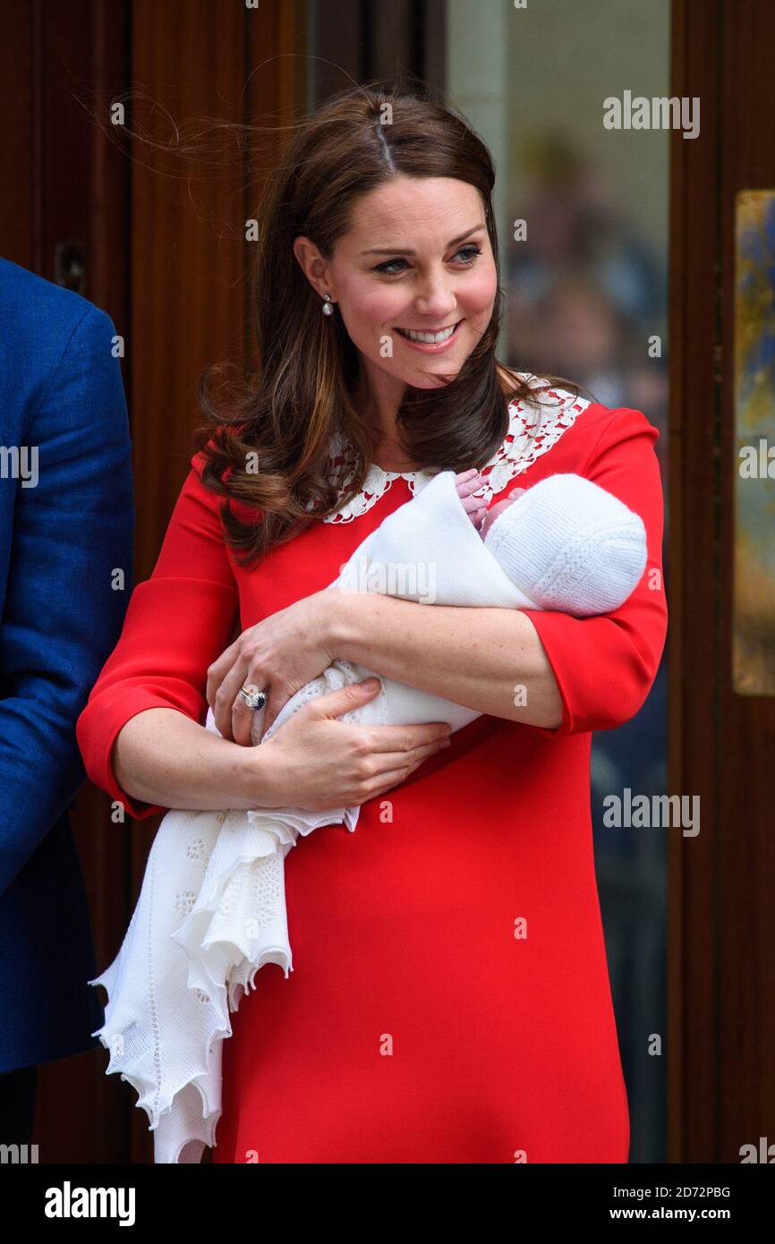 The Duchess of of Cambridge pictured outside the Lindo Wing at St Mary's Hospital in Paddington, London, after the birth of their second son. Photo credit should read: Matt Crossick/EMPICS Entertainment Stock Photo