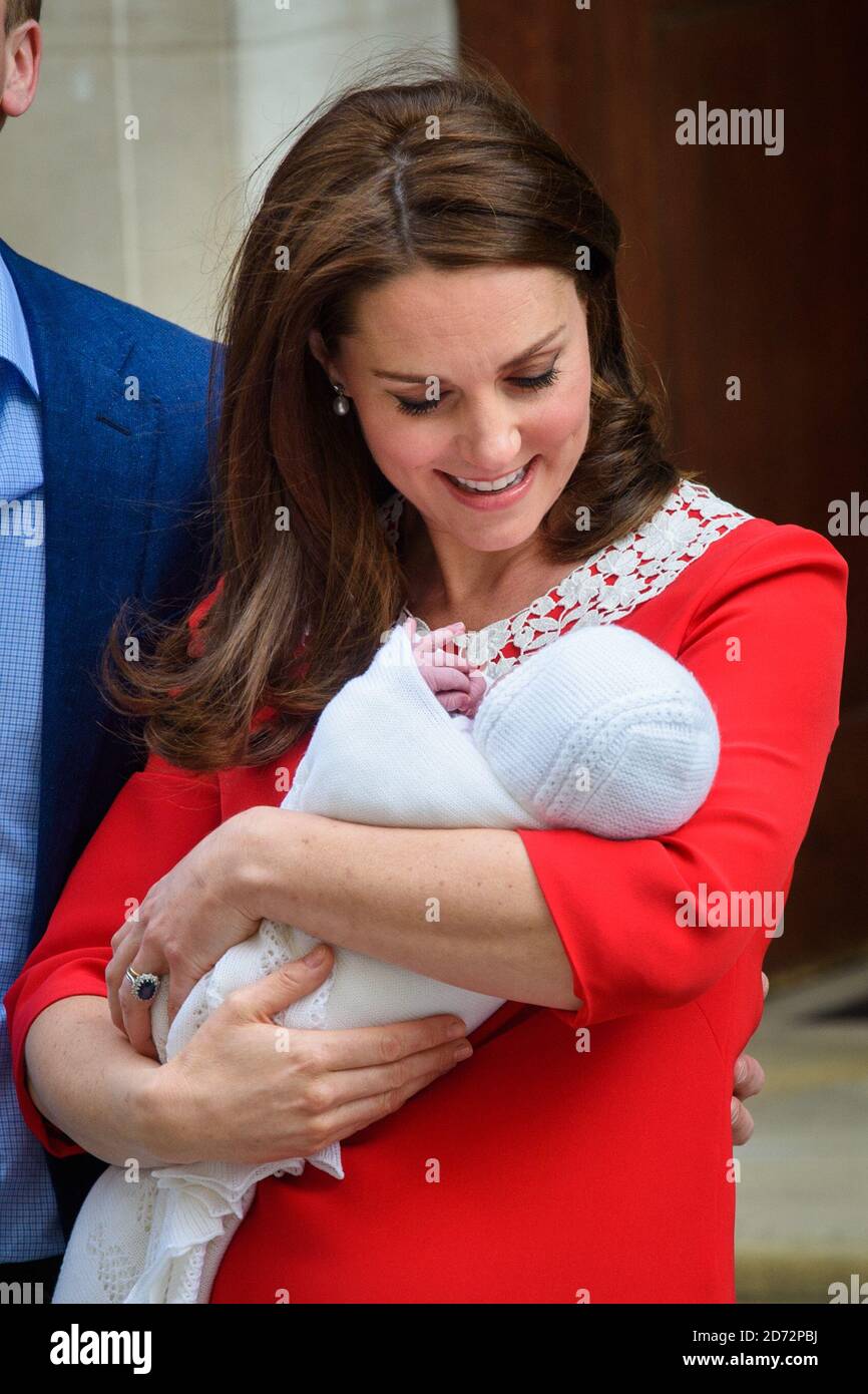 The Duchess of of Cambridge pictured outside the Lindo Wing at St Mary's Hospital in Paddington, London, after the birth of their second son. Photo credit should read: Matt Crossick/EMPICS Entertainment Stock Photo