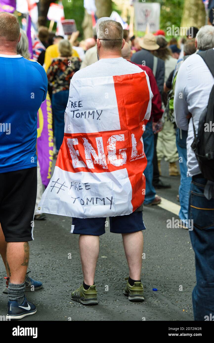 Pro-Brexit demonstrators on the UK Unity and Freedom march in Westminster, London, on the same day as a large anti-Brexit demonstration in Parliament Square. Picture date: Saturday 23rd June, 2018. Photo credit should read: Matt Crossick/ EMPICS Entertainment. Stock Photo