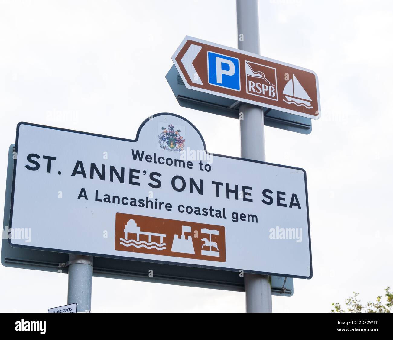 Welcome sign in St Annes on Sea Fylde August 2020 Stock Photo