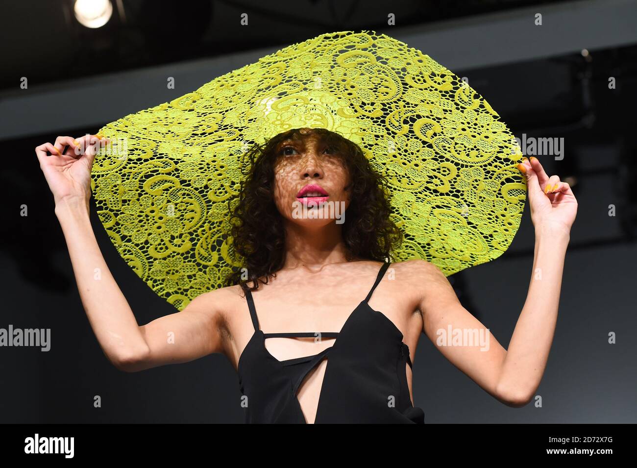 A model on the catwalk during the Marta Jakubowski Spring/Summer 2019 London Fashion Week show at the BFC Show Space, London. Picture date: Friday September 14th, 2018. Photo credit should read: Matt Crossick/ EMPICS Entertainment. Stock Photo