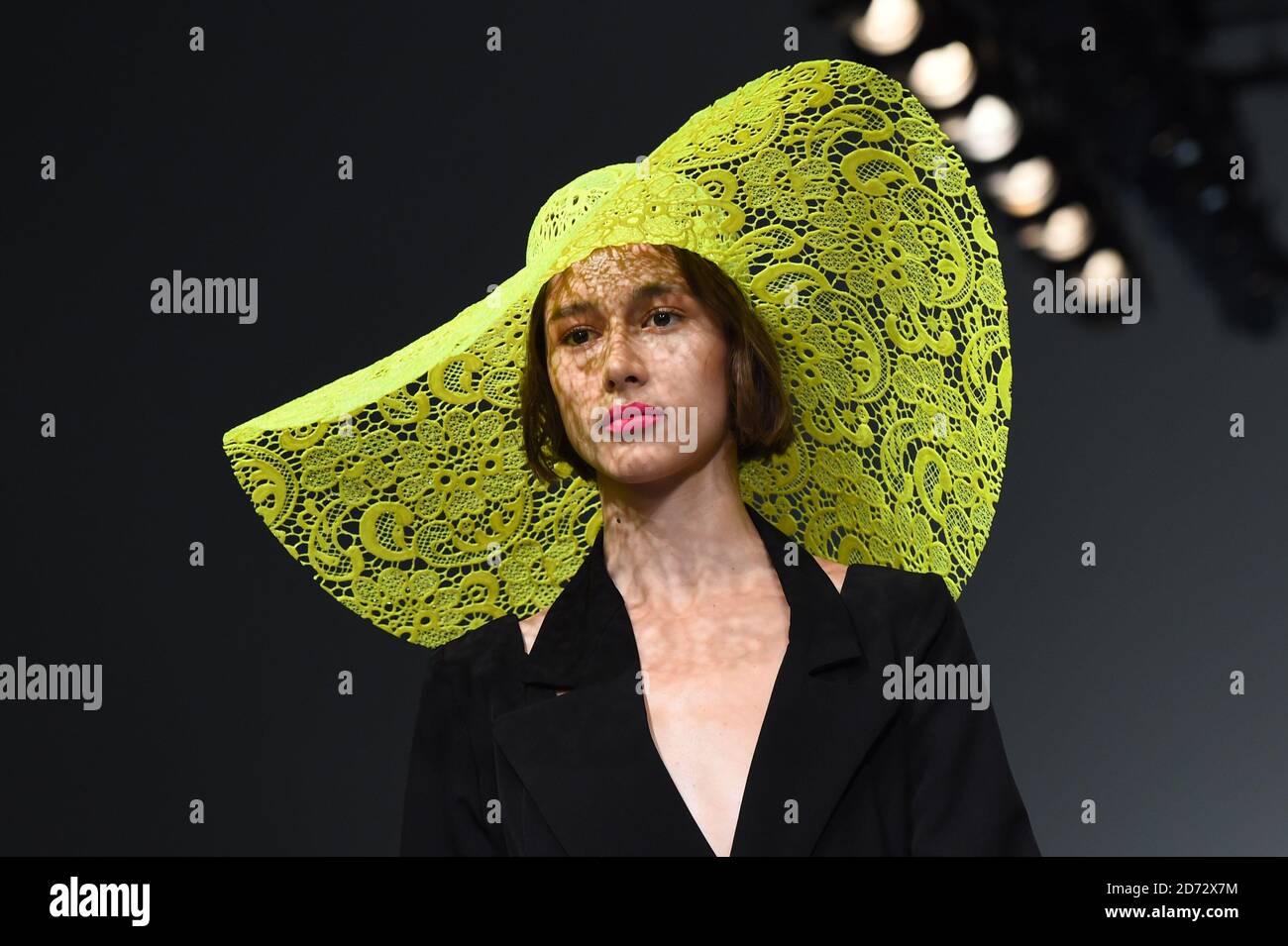 A model on the catwalk during the Marta Jakubowski Spring/Summer 2019 London Fashion Week show at the BFC Show Space, London. Picture date: Friday September 14th, 2018. Photo credit should read: Matt Crossick/ EMPICS Entertainment. Stock Photo