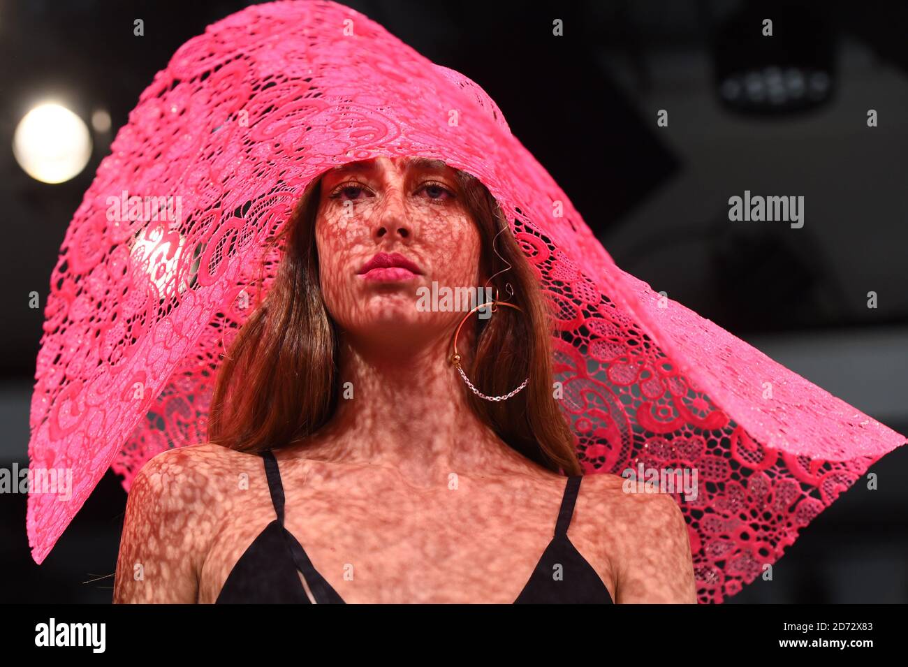 A model on the catwalk during the Marta Jakubowski Spring/Summer 2019 London Fashion Week show at the BFC Show Space, London. Picture date: Friday September 14th, 2018. Photo credit should read: Matt Crossick/ EMPICS Entertainment. Stock Photo