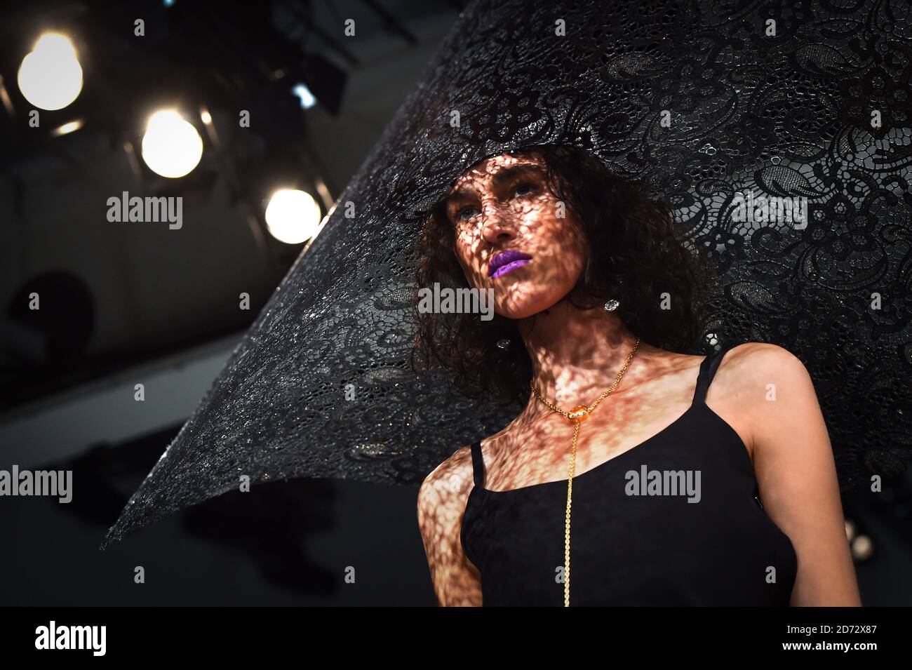 A model on the catwalk during the Marta Jakubowski Spring/Summer 2019 London Fashion Week show at the BFC Show Space, London. Picture date: Friday September 14th, 2018. Photo credit should read: Matt Crossick/ EMPICS Entertainment. Stock Photo