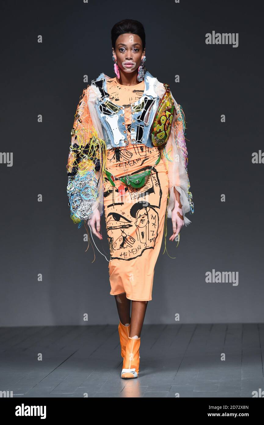 Winnie Harlow on the catwalk during the Matty Bovan Spring/Summer 2019  London Fashion Week show at the BFC Show Space, London. Picture date:  Friday September 14th, 2018. Photo credit should read: Matt
