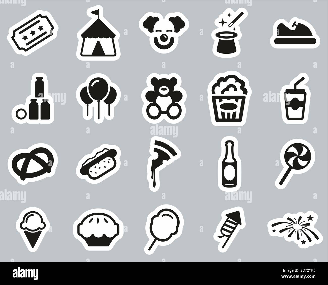 Fair or Carnival Icons Black & White Sticker Set Big Stock Vector Image ...