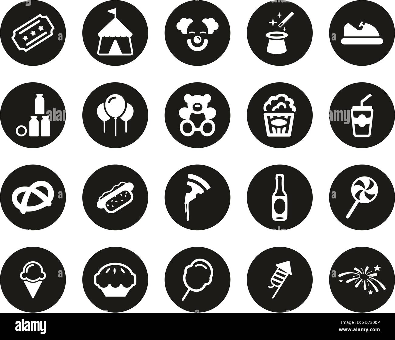 Fair or Carnival Icons White On Black Flat Design Circle Set Big Stock ...