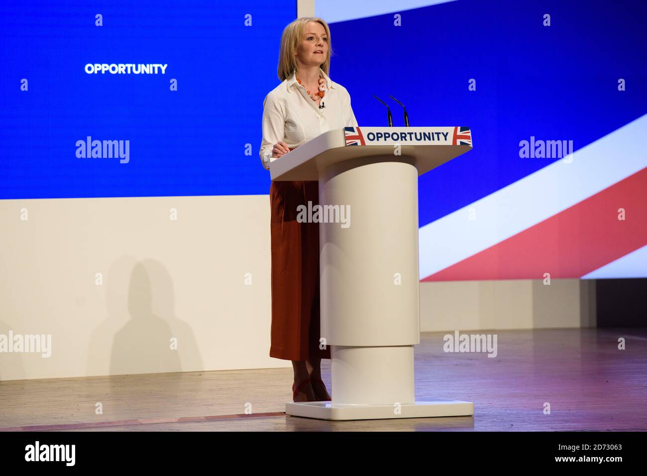 Liz Truss, Chief Secretary to the Treasury, speaks during the Conservative Party annual conference, at the International Convention Centre, Birmingham. Picture date: Monday October 1st, 2018. Photo credit should read: Matt Crossick/ EMPICS. Stock Photo