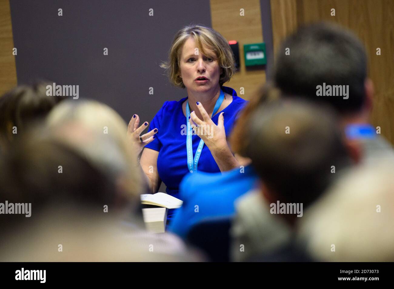 Vicky Ford MP speaks during a fringe event organised by the Centre for European Reform, during the Conservative Party annual conference, at the International Convention Centre, Birmingham. Picture date: Monday October 1st, 2018. Photo credit should read: Matt Crossick/ EMPICS. Stock Photo